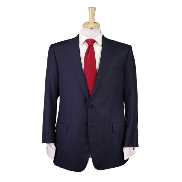 Hickey Freeman Beacon Solid Navy Blue 2-Btn Luxury Wool Suit 44R - Picture 1 of 10